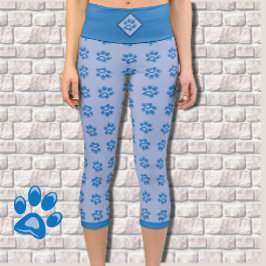 Leggings Capri Impresiones de pata azul lindo piernas capri