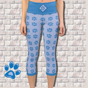 Leggings Capri Impresiones de pata azul lindo piernas capri
