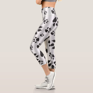 Leggings Capri Impresiones de pintura de perro negro y plateada