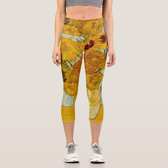 Leggings Capri Impresionista de Vincent Van Gogh 12 Sunflowers (Anverso)