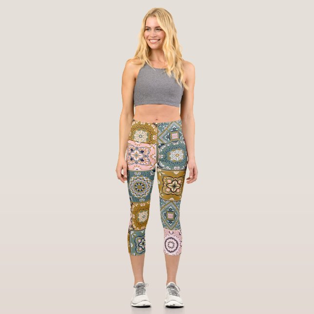 Leggings Capri Indio de Talavera: Patchwork, mosaico étnico. (Anverso)