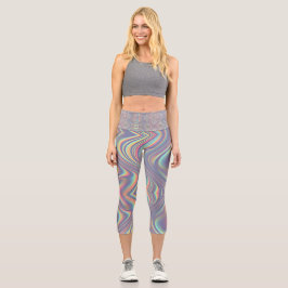 Leggings Capri Iridescent Holographic Swirl Texture