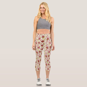 Leggings Capri Jacobo Floral Big Pattern Reds Rosa Crema de oro