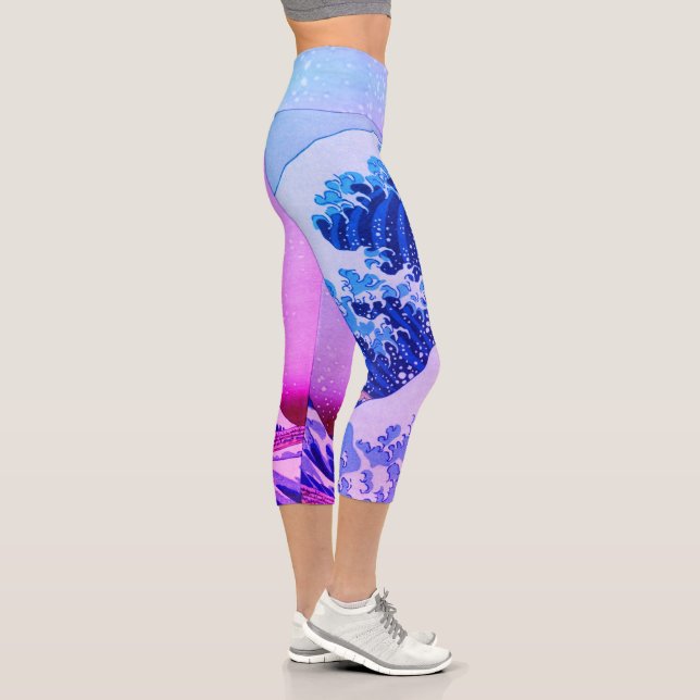 Leggings Capri Japón - Arte japonés (Gran ola de Kanagawa Ca) (Derecha)