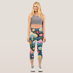 Leggings Capri Jardín de Arcoíris Caprichoso Patrón de Fantasía F
