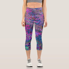 Leggings Capri Jardín de Follaje de Colores de Arcoíris Psicodéli