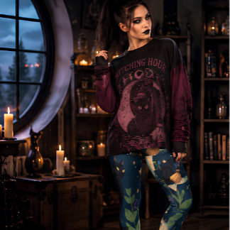 Leggings Capri Jardín de la Luna de la Bruja Gato Celestial Hallo