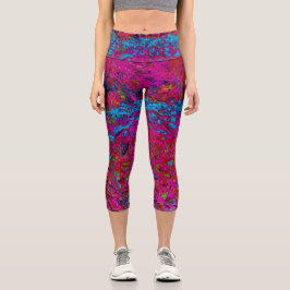Leggings Capri Jardín de Magenta de Flores Psicodélico Lirio Púrp