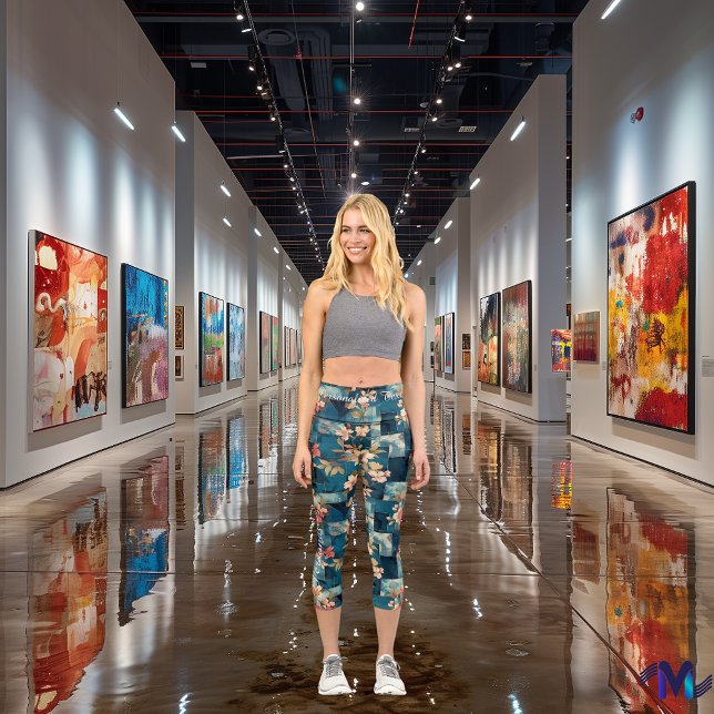 Leggings Capri Jardín de Medianoche: Patrón de mosaico floral azu (Subido por el creador)