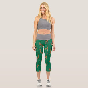 Leggings Capri Jirafa Mamífero Verde Esmeralda Animal Salvaje Áfr
