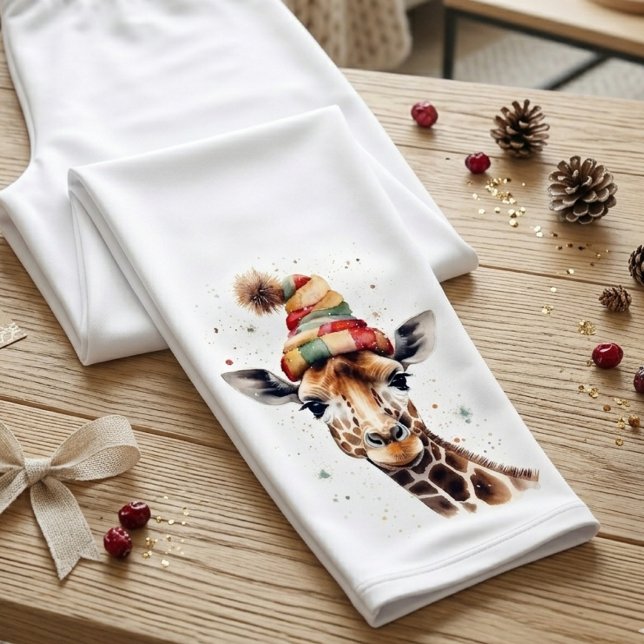 Leggings Capri Jirafa Navideña Acogedora, personalizada (Subido por el creador)