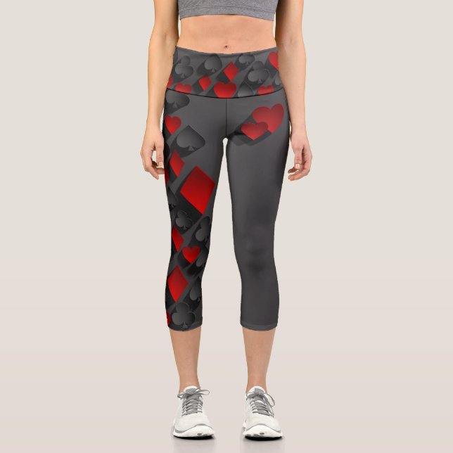 Leggings Capri Jugadores de cartas de póquer 3D (Anverso)