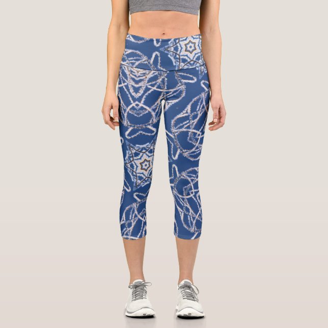 Leggings Capri Kaleidoscope Bright Blue, White, Single Star (Anverso)