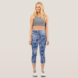 Leggings Capri Kaleidoscope Bright Blue, White, Single Star