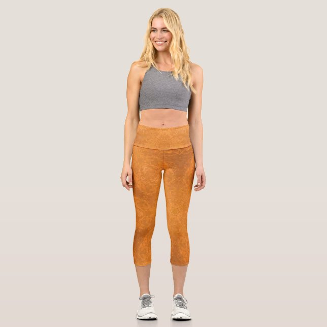 Leggings Capri Kaleidoscopio de Estrella Naranja Quemada (Anverso)