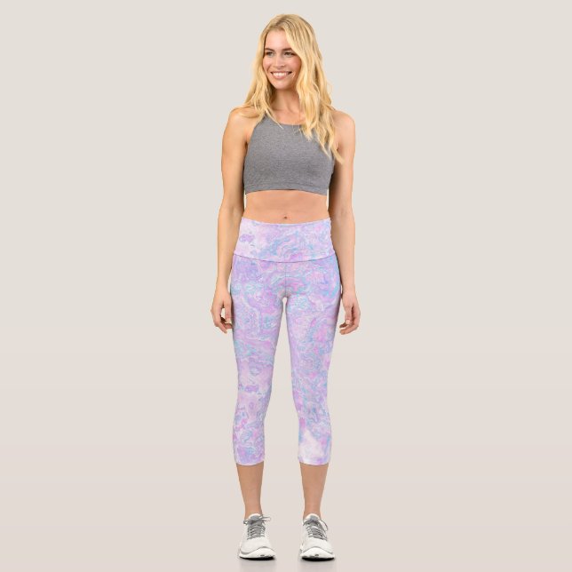 Leggings Capri Kawaii Cute Boho Swirly Pastel Cotton Candy Marble (Anverso)