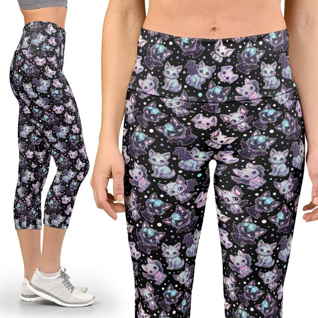 Leggings Capri Kawaii Pastel Gótico Cat-Bat Harajuku Yoga (Subido por el creador)