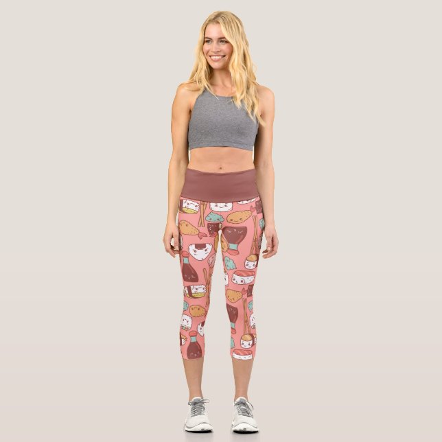 Leggings Capri kawaii sushi tempura rosa (Anverso)