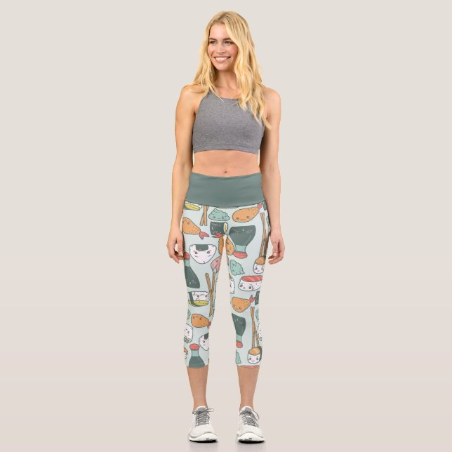 Leggings Capri kawaii verde sushi tempura lindo (Anverso)