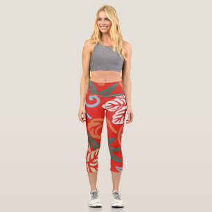 Leggings Capri Kimono japonés rojo hawaiano