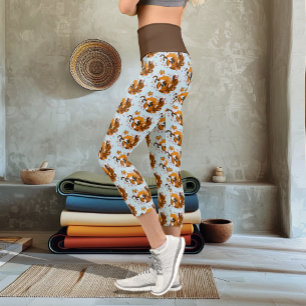 Leggings Capri Kitsune Zorro Caprichoso Flor de Cerezo Azul Fanta