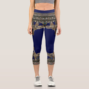 Leggings Capri Kuchi Tribal Belly Baile Yoga Azul Capris
