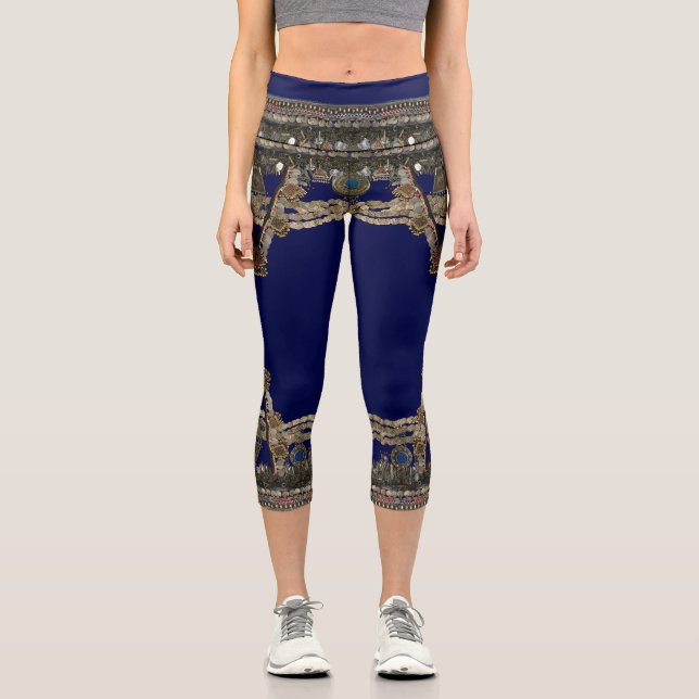 Leggings Capri Kuchi Tribal Belly Baile Yoga Azul Capris (Anverso)