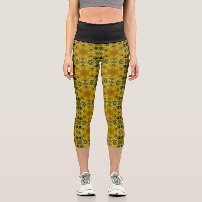 Leggings Capri La flor del sol estalla dorada (Anverso)