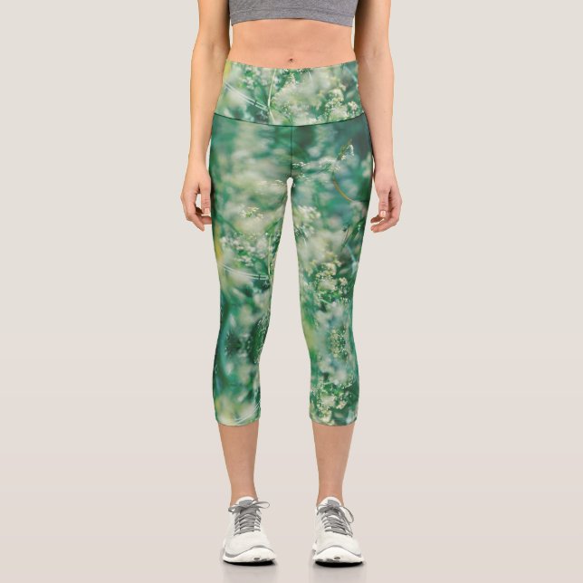 Leggings Capri La hierba verde deja flores plantas Naturaleza (Anverso)