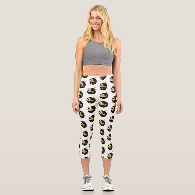 Leggings Capri La libélula dorada en círculo negro (Anverso)