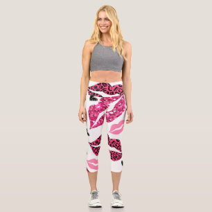 Leggings Capri Labios brillantes: Patrón de moda Leopard