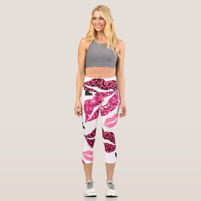Leggings Capri Labios brillantes: Patrón de moda Leopard (Anverso)