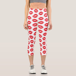 Leggings Capri Labios Rojos, Labios Rojos, Beso, Patrón De Labios
