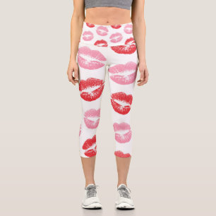 Leggings Capri Labios rojos y rosados, patrón de labios, labios, 