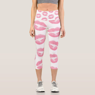 Leggings Capri Labios rosados, patrón de labios, lápiz labial ros