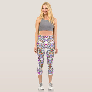 Leggings Capri Lacy Look of Flowers Pink