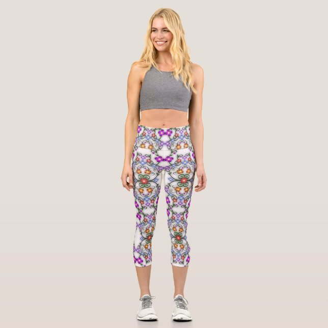 Leggings Capri Lacy Look of Flowers Pink (Anverso)