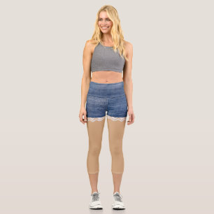 Leggings Capri Lacy Shorts denim Fun Color de la carne