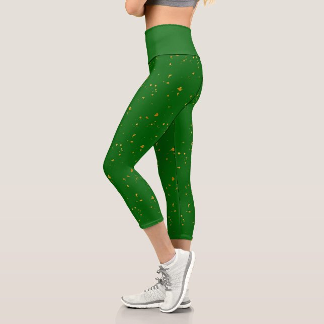 Leggings Capri Láminas de oro sobre verde esmeralda (Izquierda)