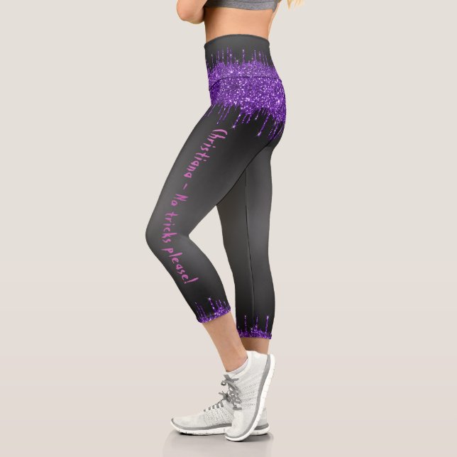 Leggings Capri Lámpara de moda lilac goteando personalizado temát (Izquierda)