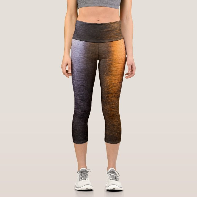 Leggings Capri Lámparas abstractas orina brillante dorado brillan (Anverso)
