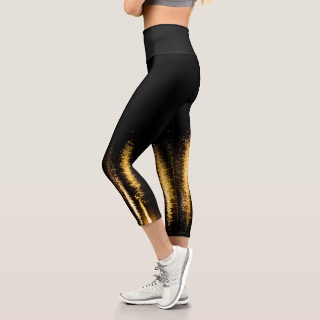 Leggings Capri Lámparas nocturnas abstractas mar brillante dorado (Izquierda)