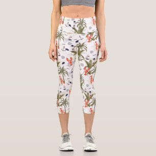 Leggings Capri Langostas náuticas, palmeras tropicales