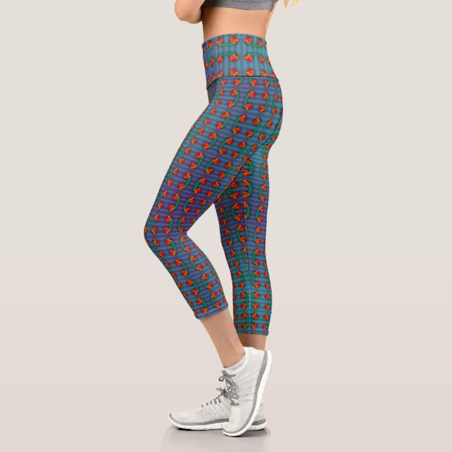 Leggings Capri Las flores rojas tienen el Blues (Izquierda)