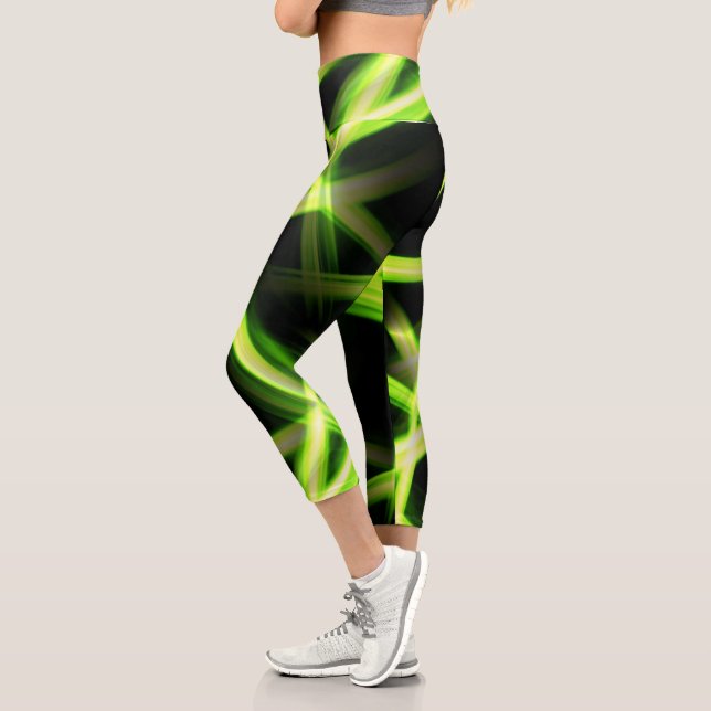 Leggings Capri Las luces brillantes verde neón se extienden a neg (Izquierda)