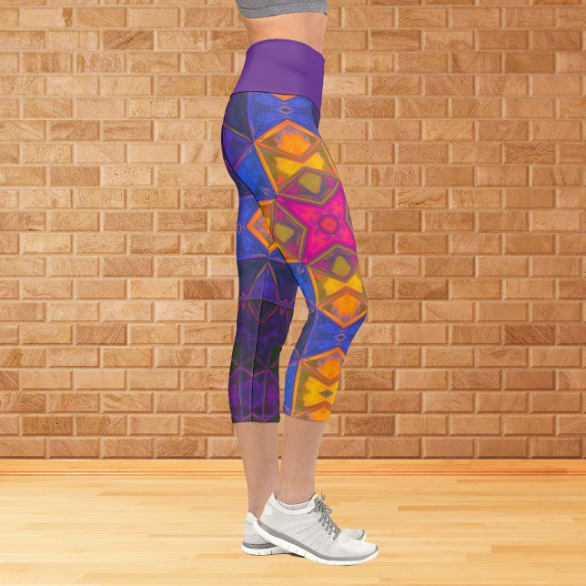 Leggings Capri Le amarillo azul amarillo y rosa cuadrado del Kale (Subido por el creador)