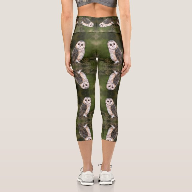 Leggings Capri Lechuza Barn Occidental - Pintura de acuarela mezc (Reverso )