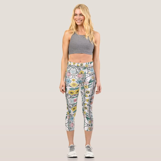 Leggings Capri Leggencias de elegancia floral1 (Anverso)