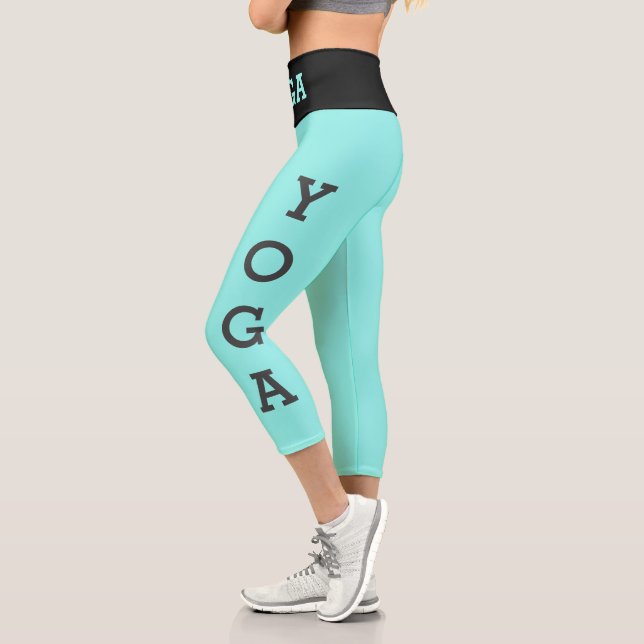Leggings Capri Leggencias modernas de yoga azul turquesa de alta  (Izquierda)