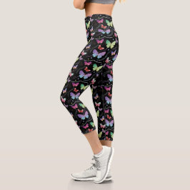 Leggings Capri Leggin elegante de mariposas violeta y azul brilla